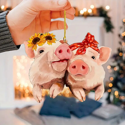 Lovely Pig Couple Acrylic Ornament - Gift For Pig Lover's