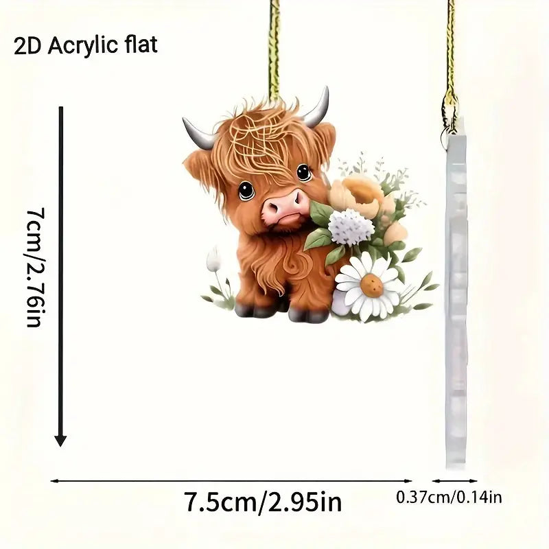 Cartoon Cow With Flowers Acrylic Ornament - Gift For Cow Lover's