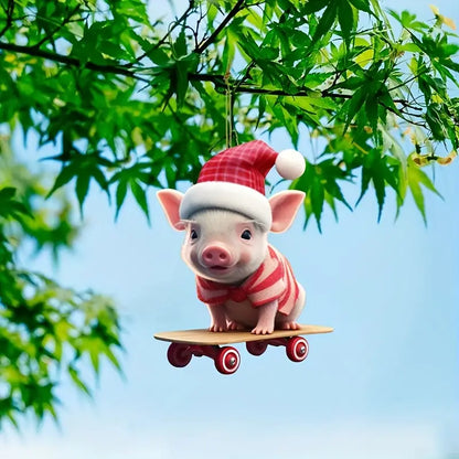 Pig on Skateboard Acrylic Ornament - Gift For Pig Lover's