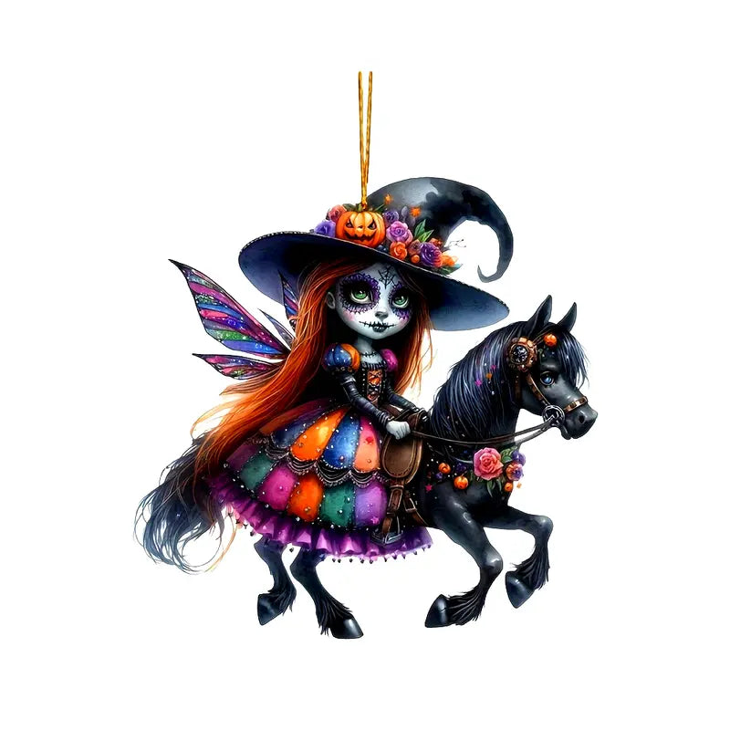 Halloween Scary Fairy Witch Riding A Horse Acrylic Ornament - Gift For Horse Lover's