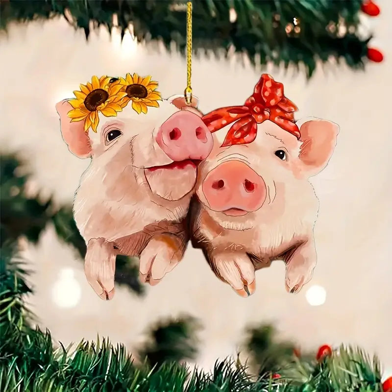 Lovely Pig Couple Acrylic Ornament - Gift For Pig Lover's