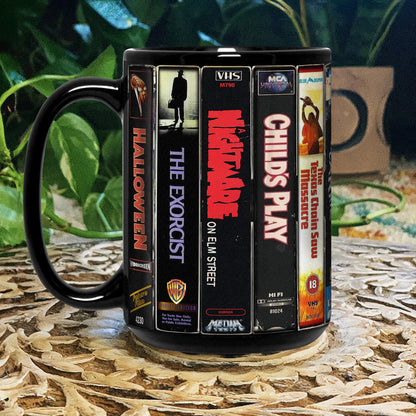 VHS Tape Halloween Movies Nostalgic Black Mug - Movies Version