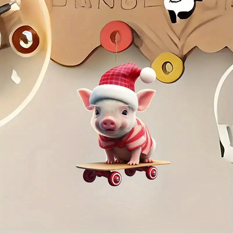 Pig on Skateboard Acrylic Ornament - Gift For Pig Lover's