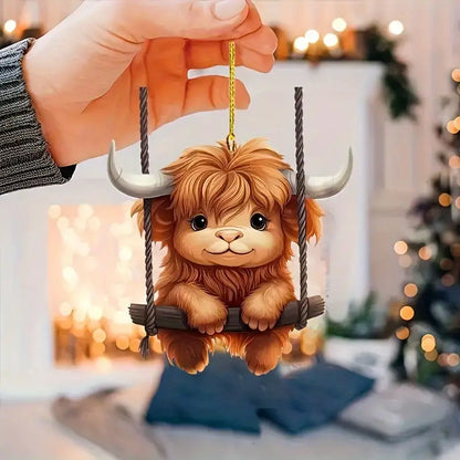 Cute Swing Highland Cow Acrylic Ornament - Gift For Cow Lover's