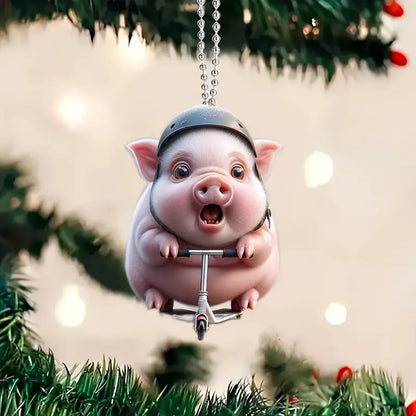 Piggy Scooter Acrylic Ornament - Gift For Pig Lover's