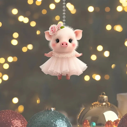 Little Pig with Rose Acrylic Ornament - Gift For Pig Lover's