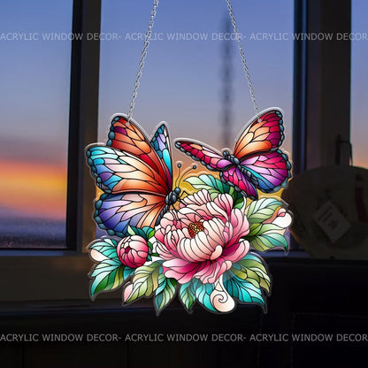 Butterfly and Peony Flowers Acrylic Window Hanging, Acrylic Window Flowers, Sunflowers Acrylic Window Decor Art Decoration, Butterflies Acrylic, Gift for Mom