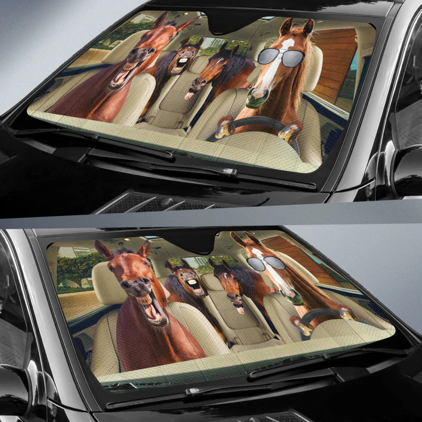 Funny Driving Horse Crazy Car Sunshade