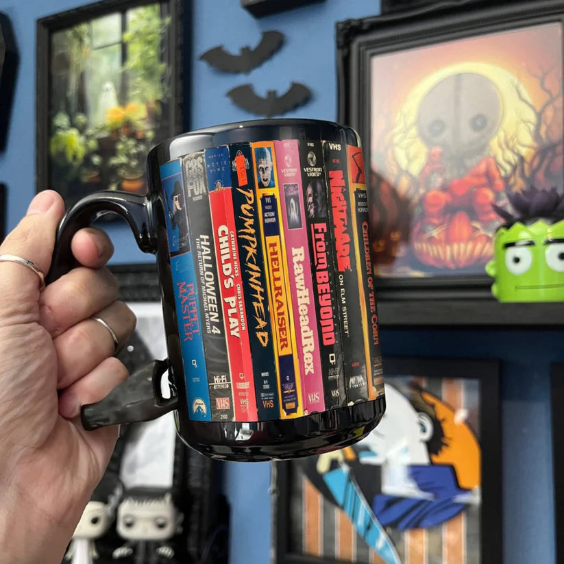 VHS Tape Halloween 80s Movies Nostalgic Black Mug