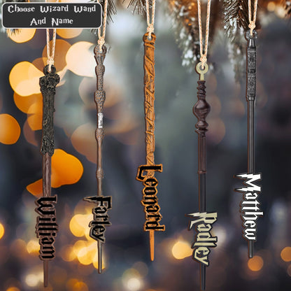 Custom Name Wizard Wand Christmas Wooden Ornament - Gift for Potterheads