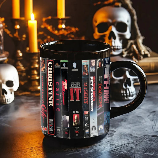 VHS Tape Stephen King Movies Nostalgic Black Mug