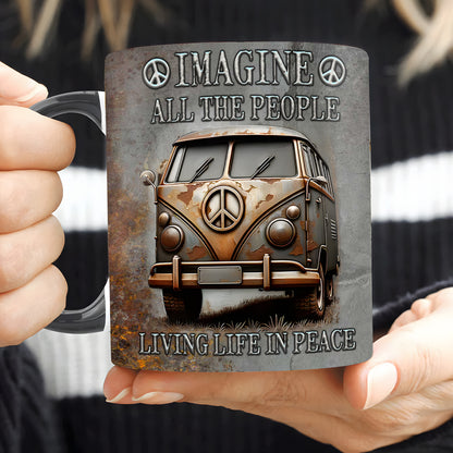 Hippie Bus Imagine All The People Living Life In Peace Accent Mug