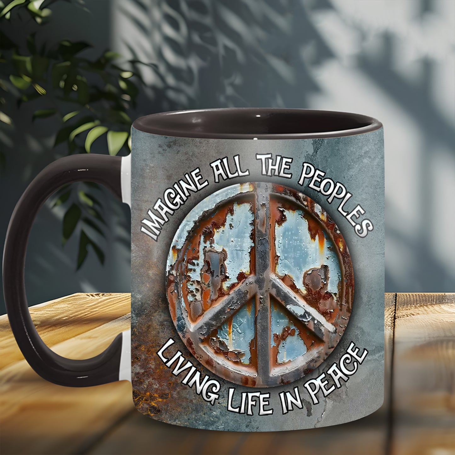 Hippie Vintage Imagine All The People Living Life In Peace Accent Mug