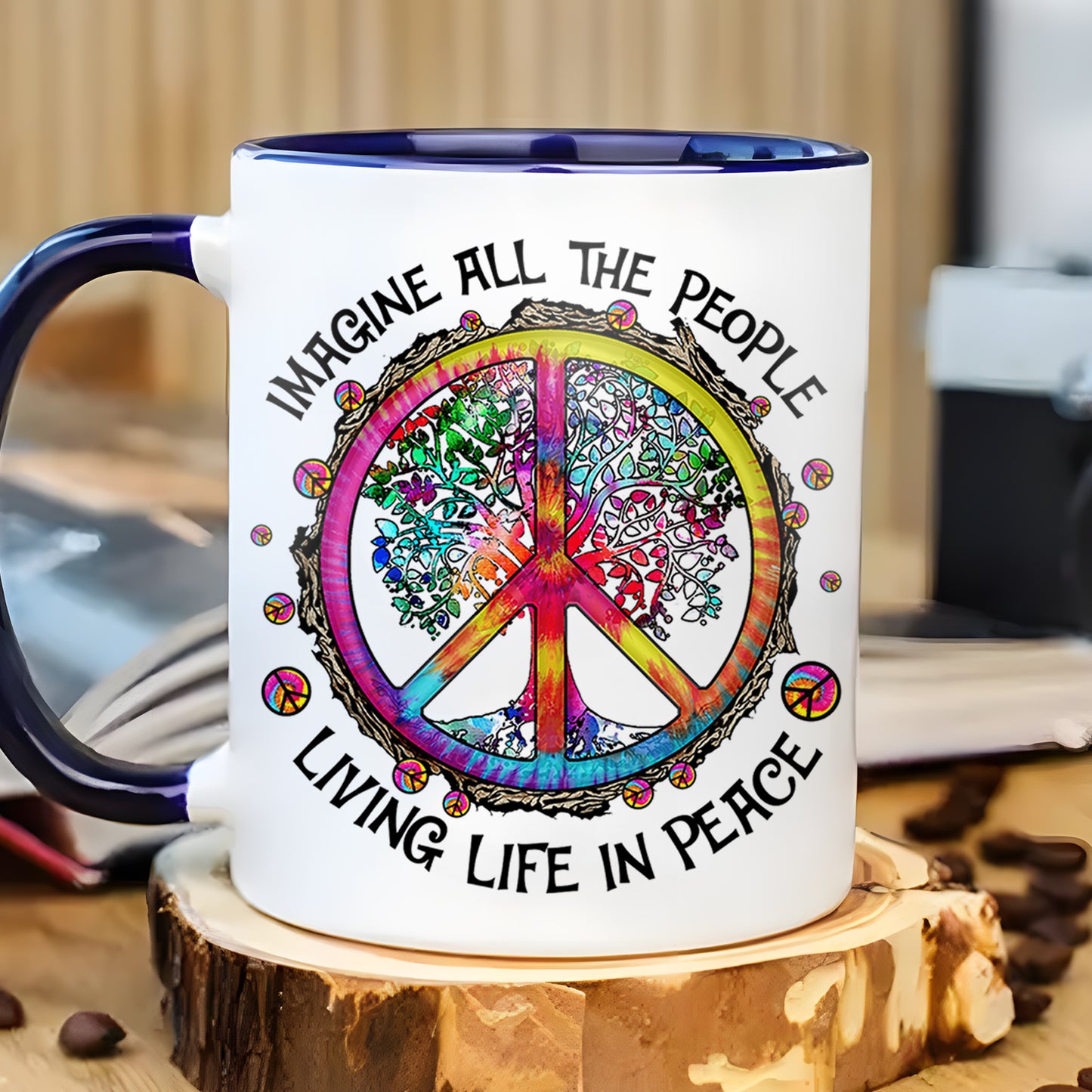 Hippie Imagine All The People Living Life In Peace Accent Mug