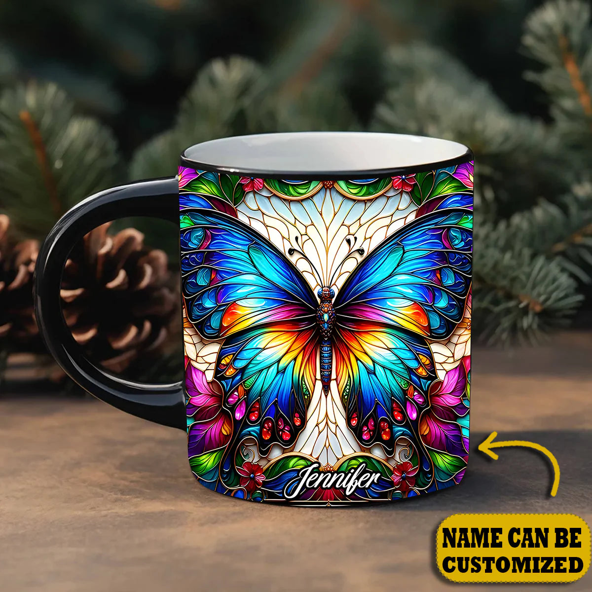 Beautiful Butterfly Flower Personalized Accent Mug