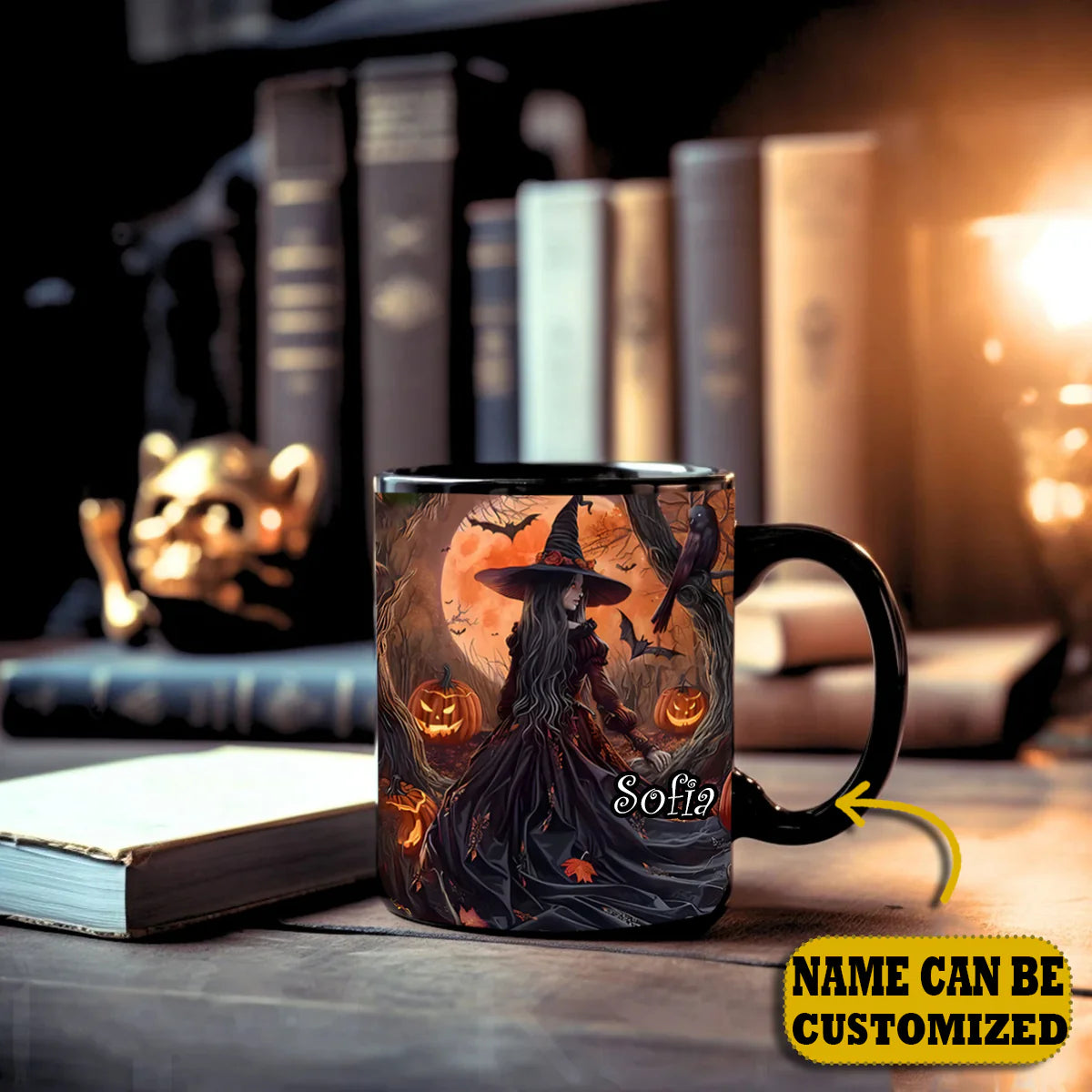 Beautiful Witch Raven Personalized Halloween Accent Mug