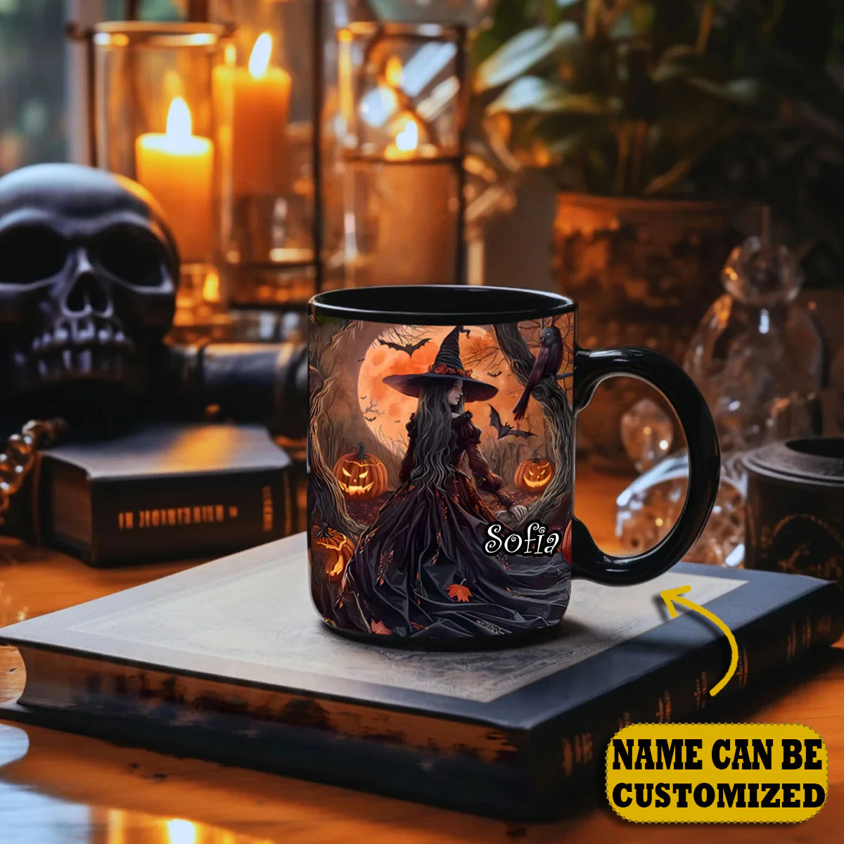 Beautiful Witch Raven Personalized Halloween Accent Mug