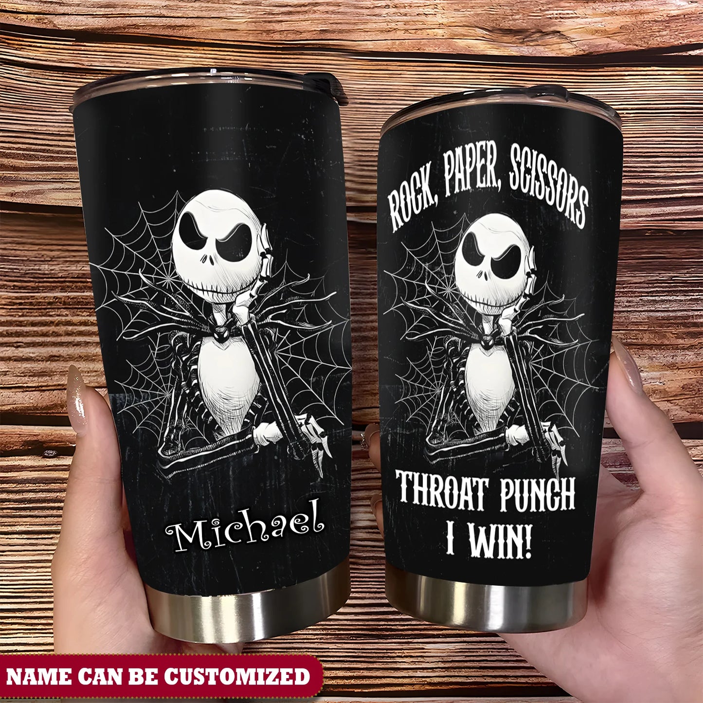 Jack Halloween Rock Paper Scissors Throat Punch I Win Personalized 20Oz Tumbler