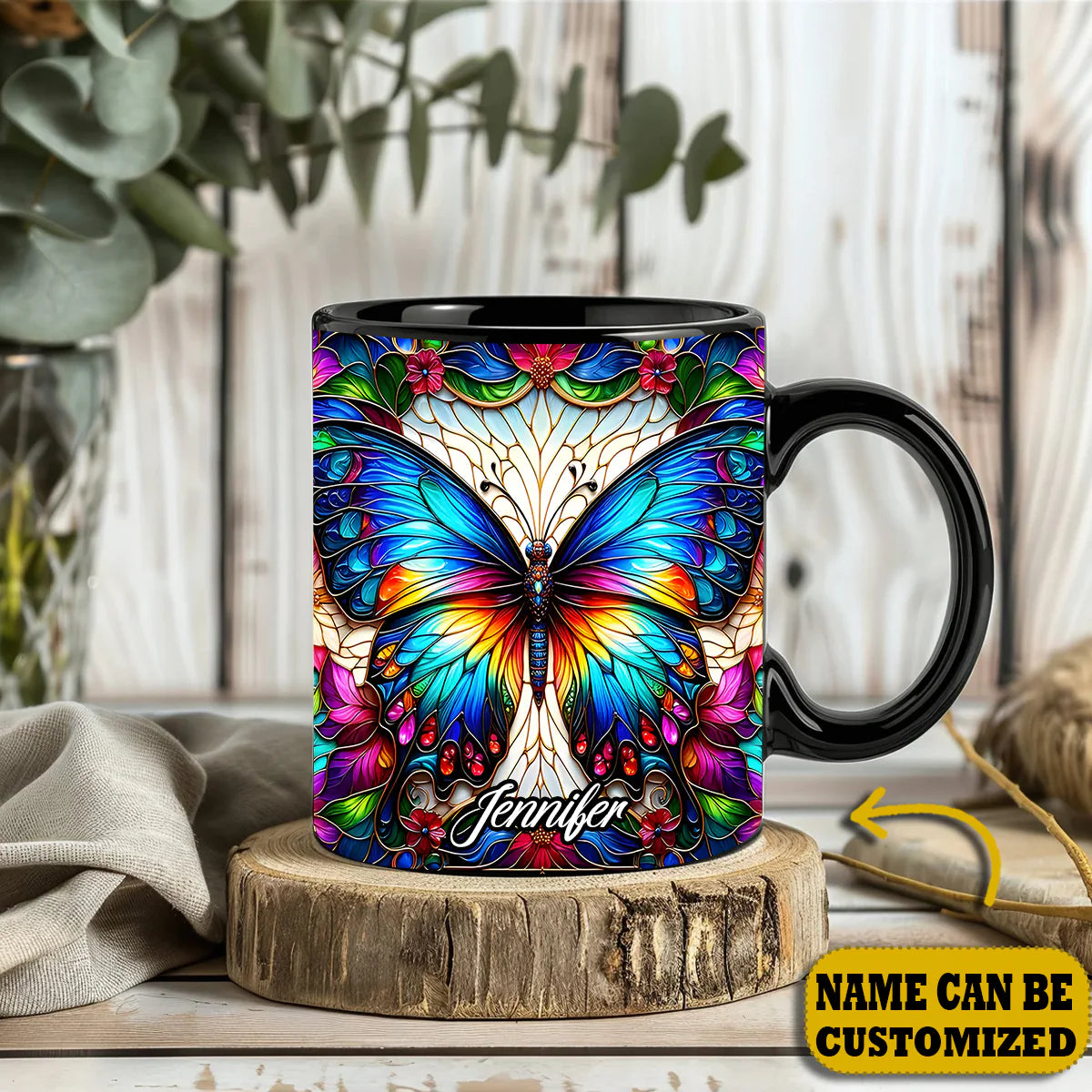 Beautiful Butterfly Flower Personalized Accent Mug