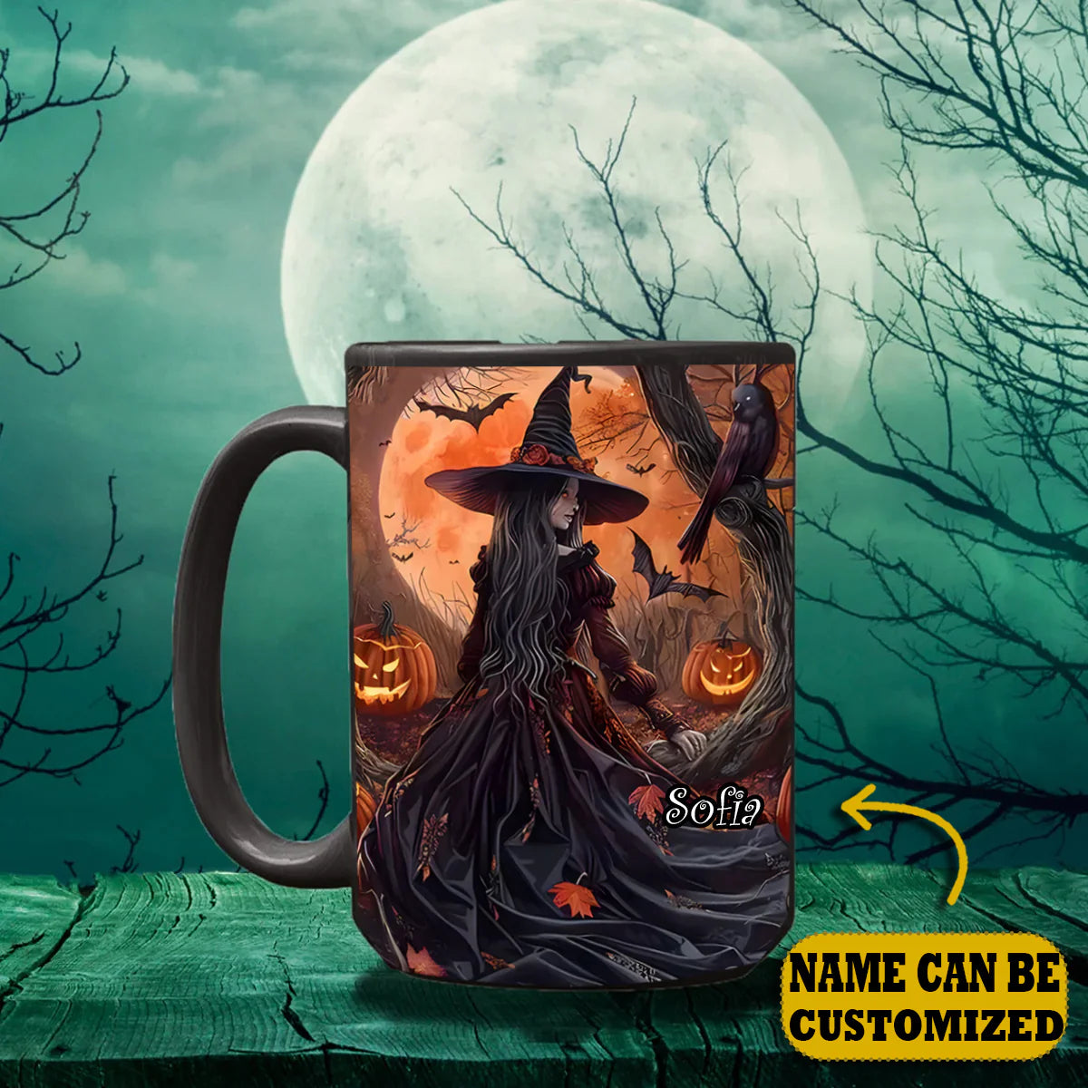 Beautiful Witch Raven Personalized Halloween Accent Mug