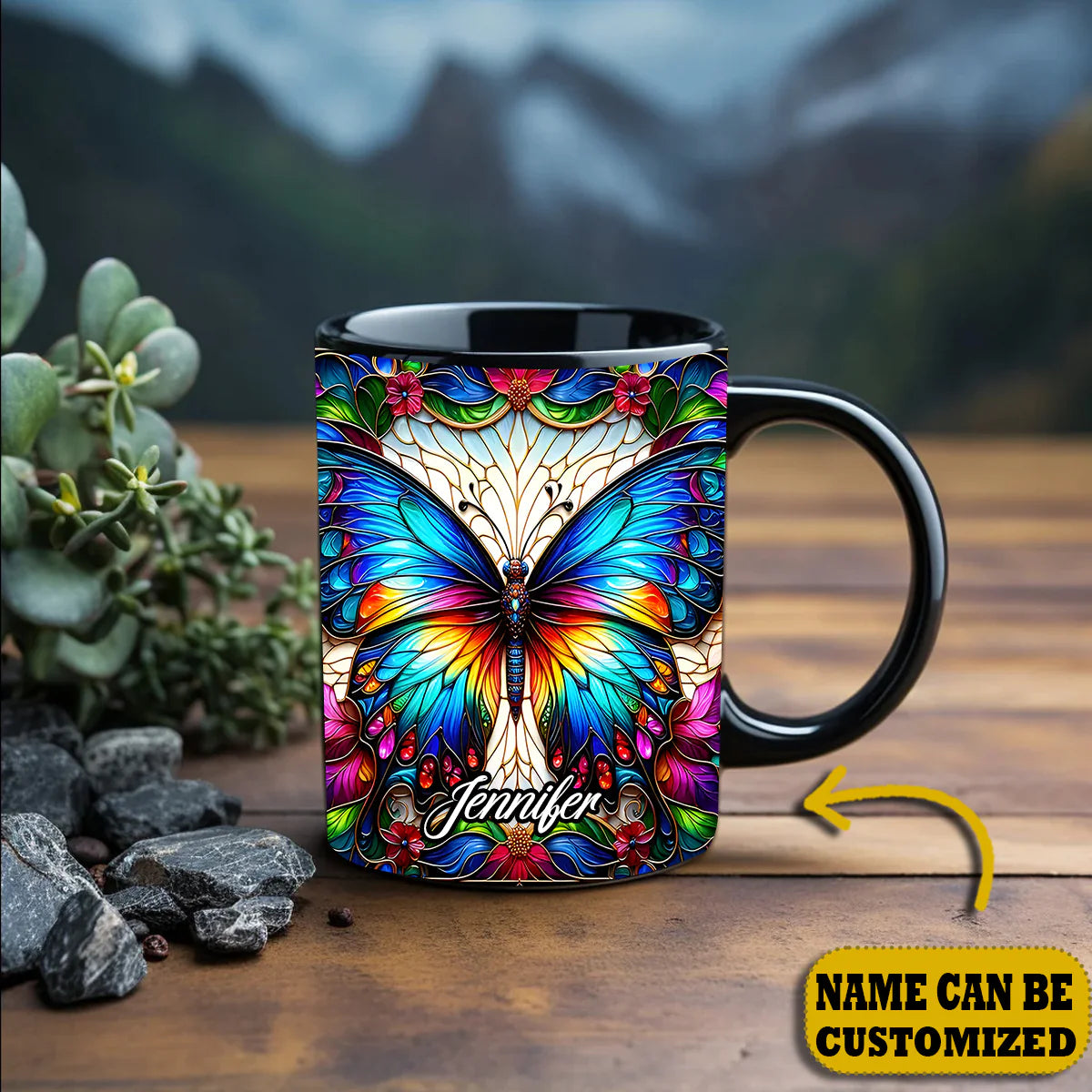 Beautiful Butterfly Flower Personalized Accent Mug