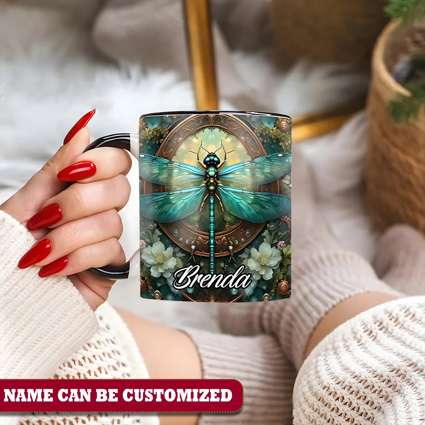 Beautiful Dragonflies Flower Personalized Accent Mug