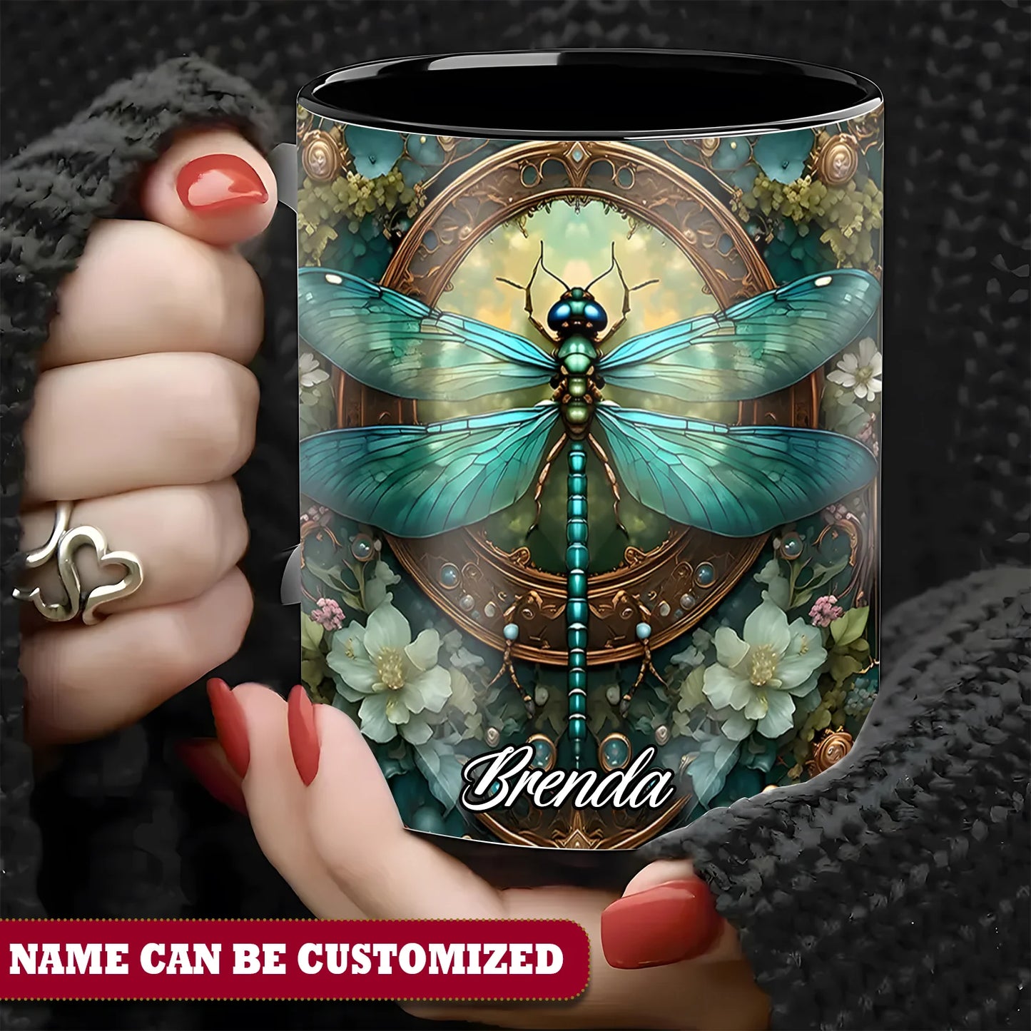 Beautiful Dragonflies Flower Personalized Accent Mug