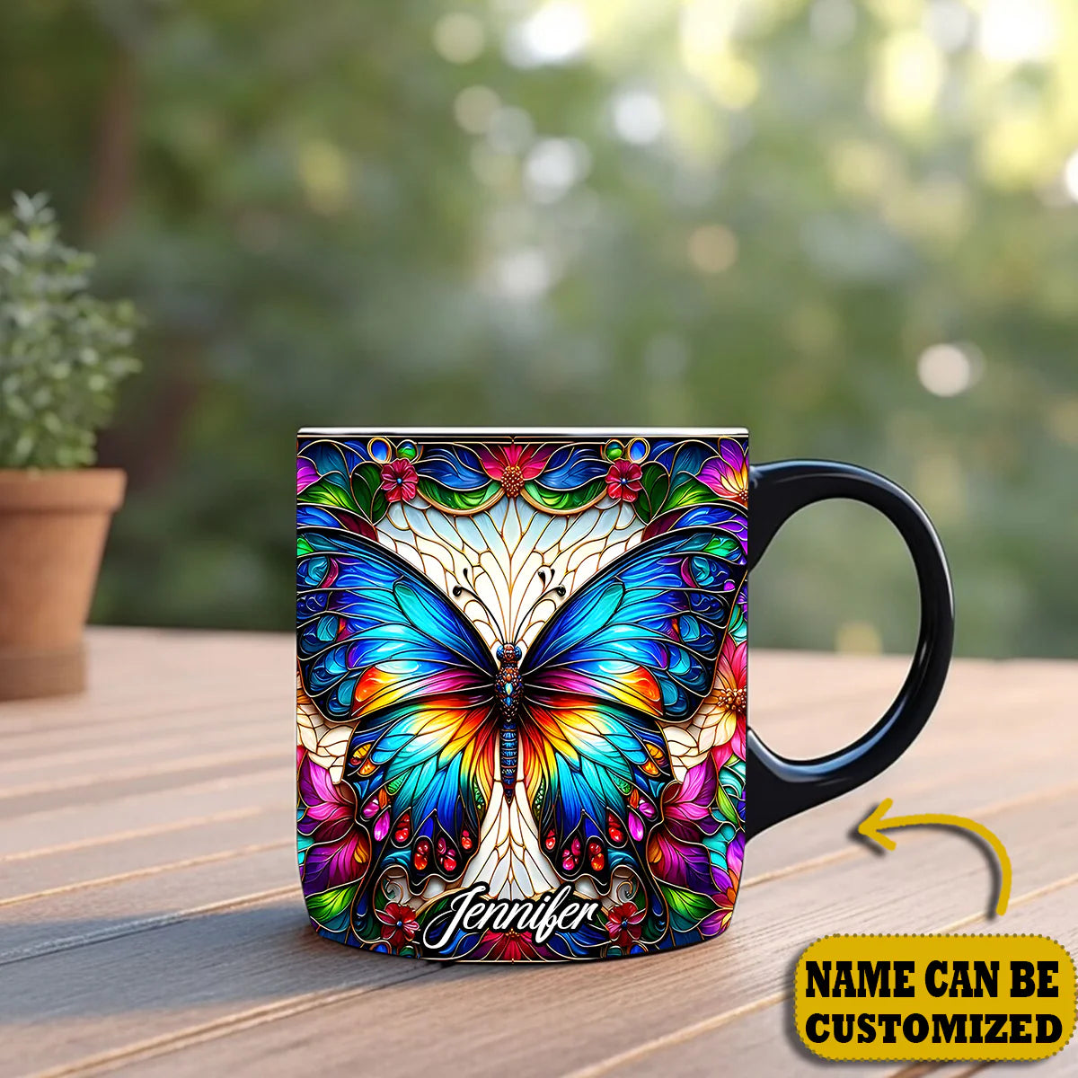 Beautiful Butterfly Flower Personalized Accent Mug