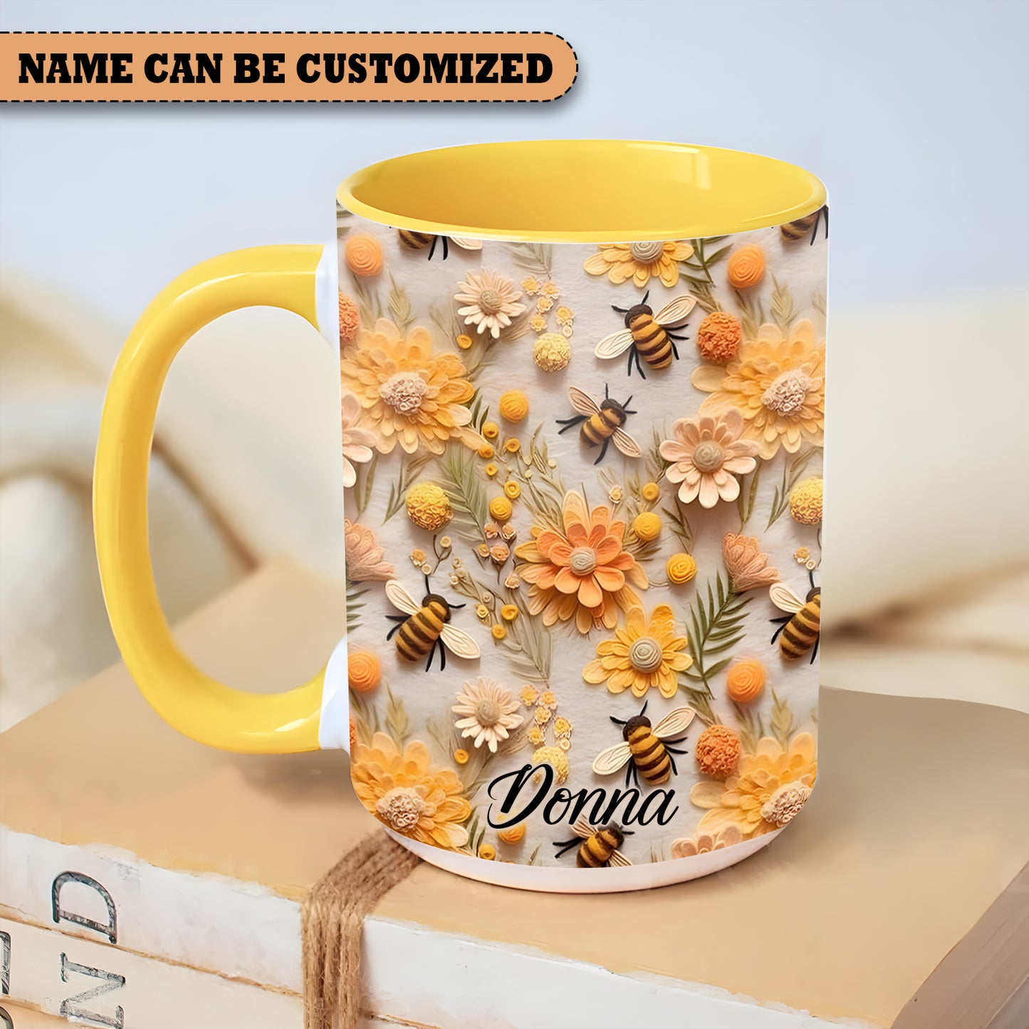 Flower And Bee Beautiful Accent Mug