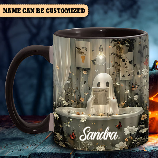 Cute Ghost Reading Book Personalized Accent Mug 2