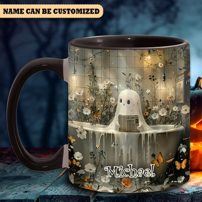 Cute Ghost Reading Book Personalized Accent Mug