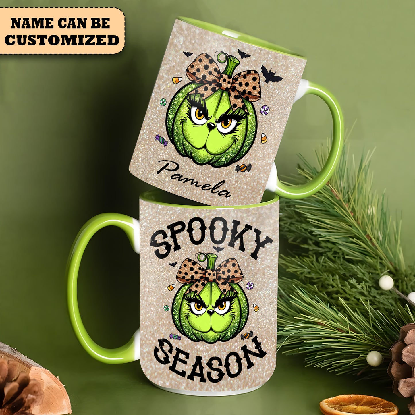 Personalized Grinch Christmas Spooky Season Accent Mug