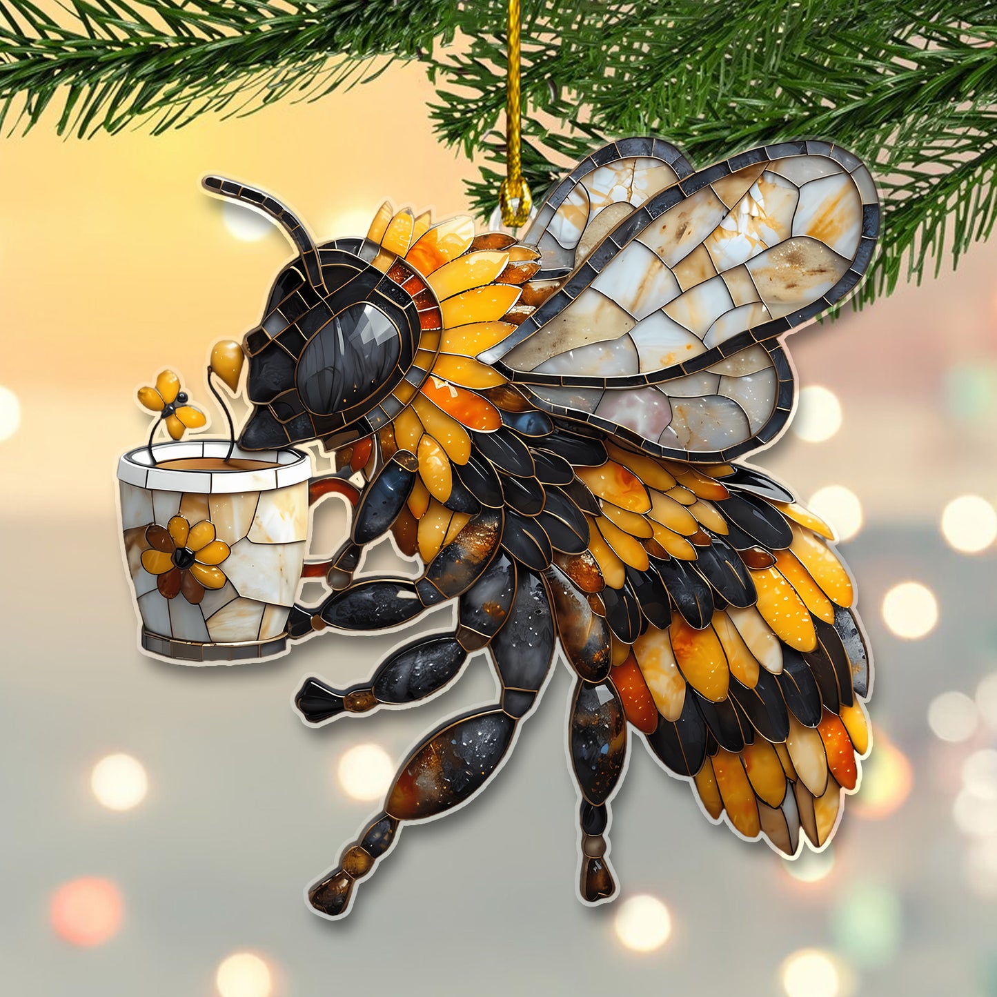 Bee Bring Coffee Acrylic Ornament Christmas Gift