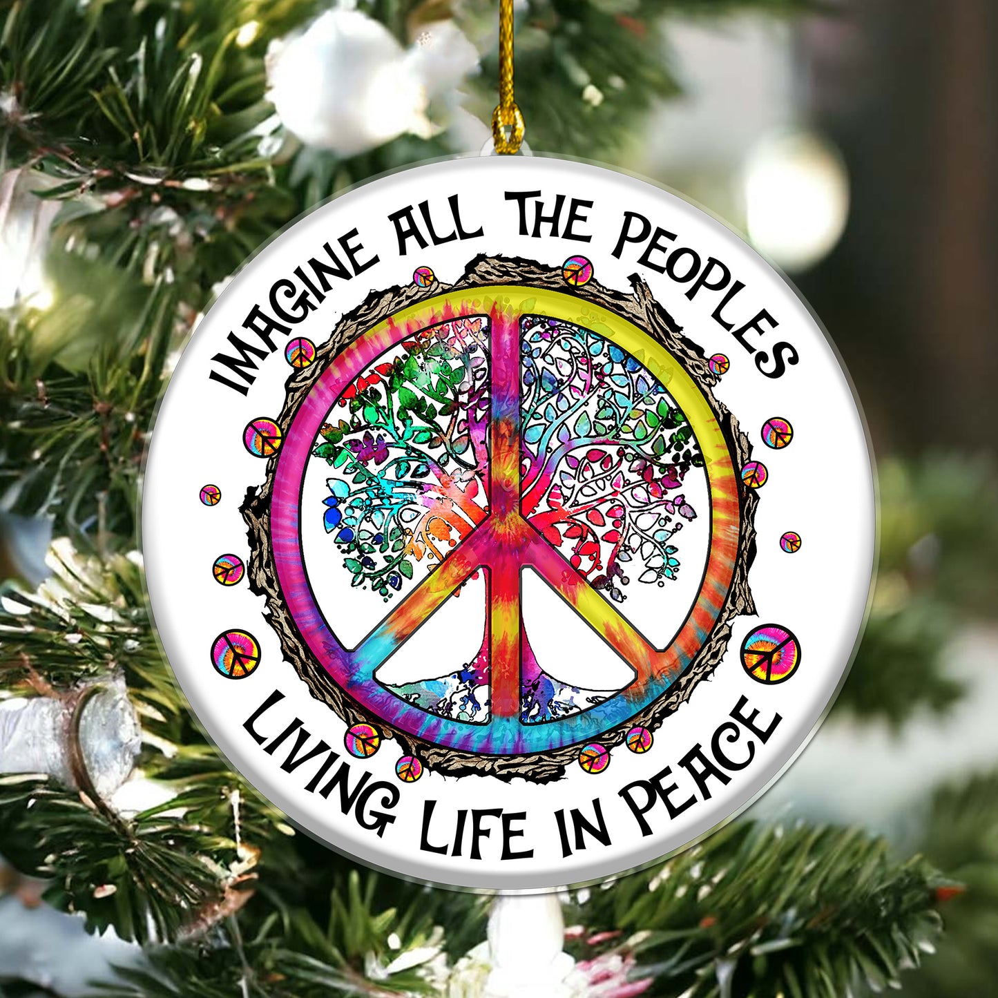 Hippie Peace Imagine All The People Living Life In Peace Christmas Acrylic Ornament