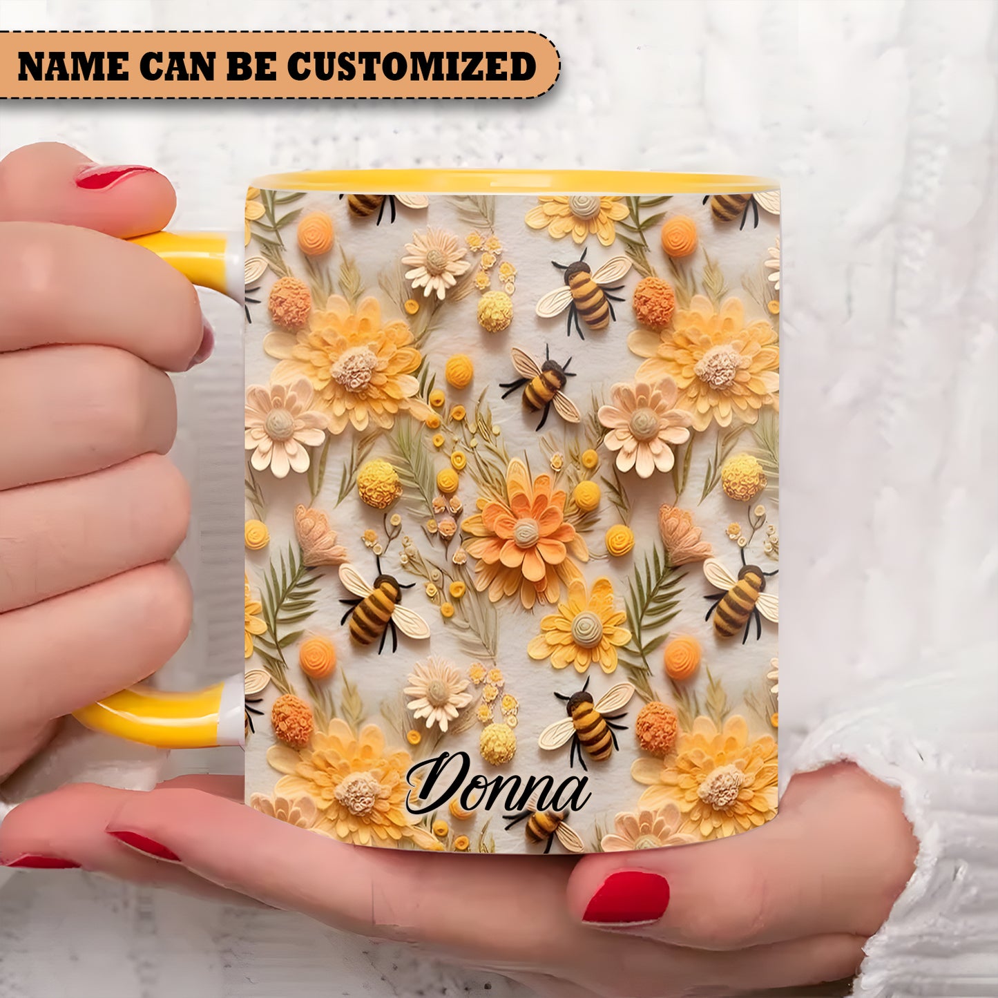 Flower And Bee Beautiful Accent Mug