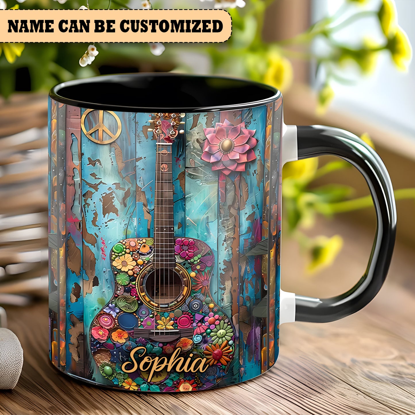 Guitar Hippie Personalized Accent Mug