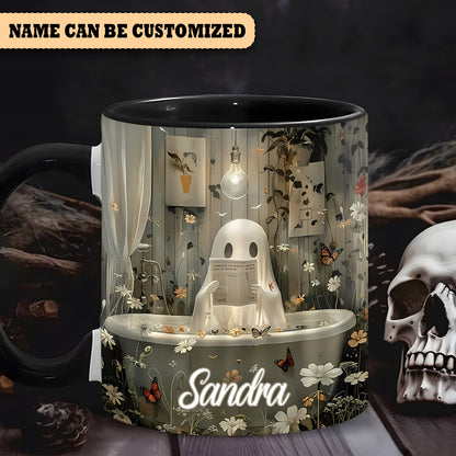 Cute Ghost Reading Book Personalized Accent Mug 2