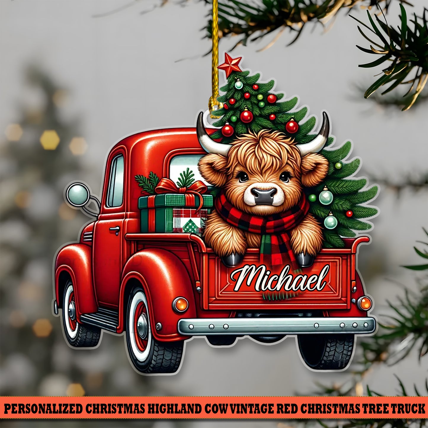 Cow Christmas Truck Acrylic Ornament - Gift For Cow Lover's