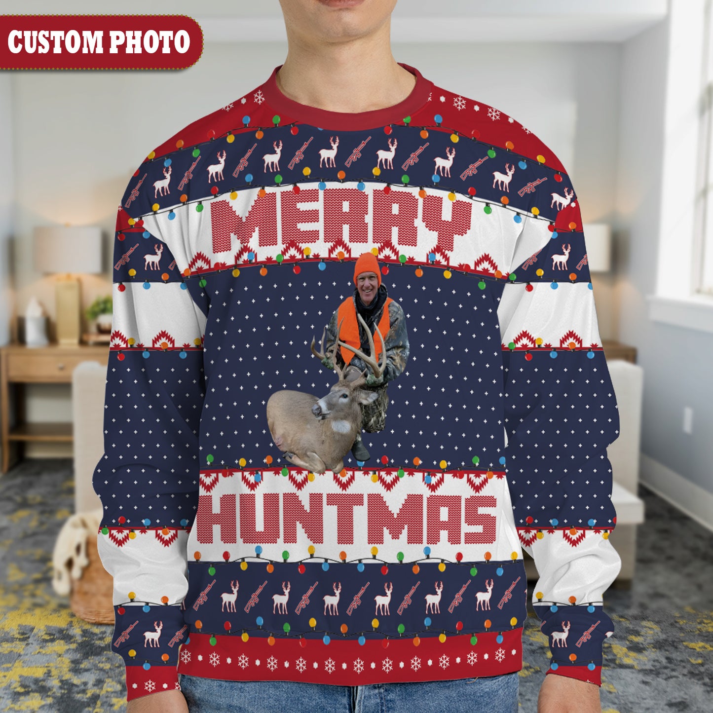 Hunting Custom Face Christmas – Personalized Photo Ugly Sweater