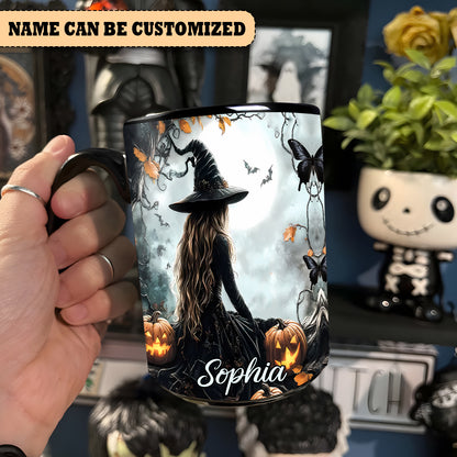 Beautiful Witch And Pumpkin Personalized Halloween Accent Mug