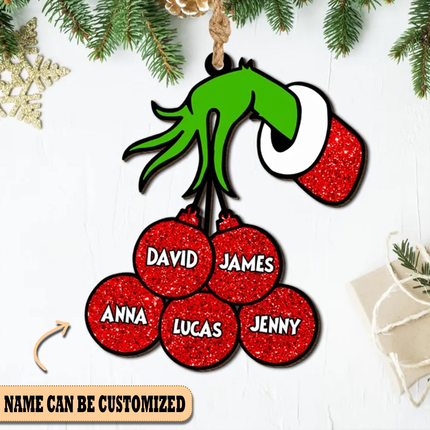 Grinch Ball Familly Custom Name Acrylic Ornament Christmas