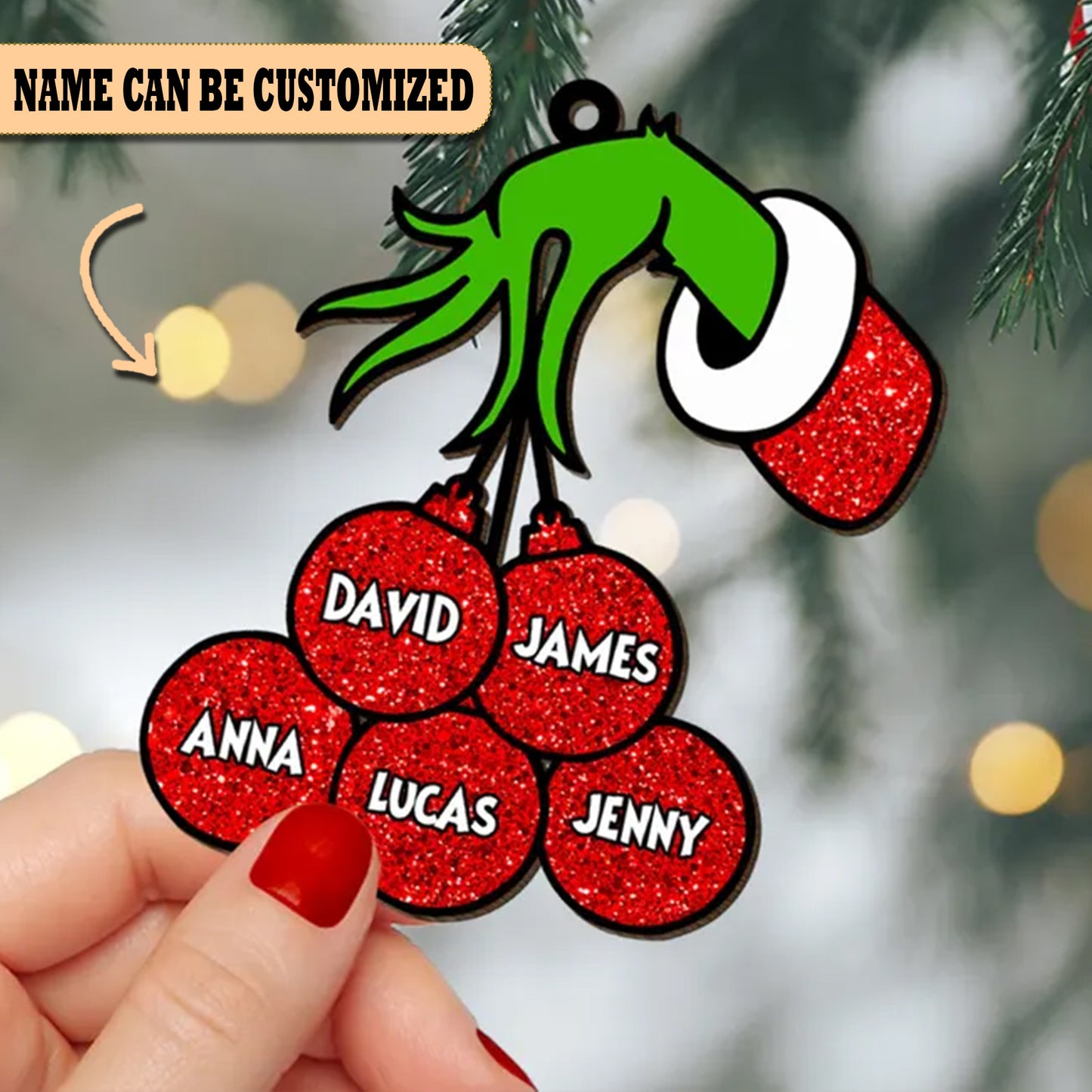 Grinch Ball Familly Custom Name Acrylic Ornament Christmas