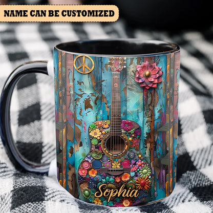 Guitar Hippie Personalized Accent Mug