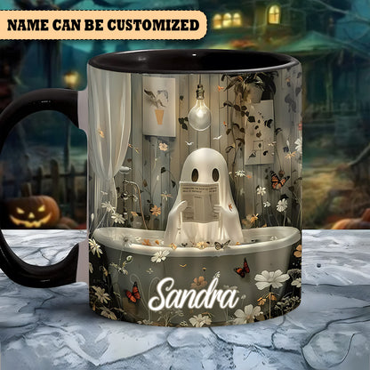 Cute Ghost Reading Book Personalized Accent Mug 2