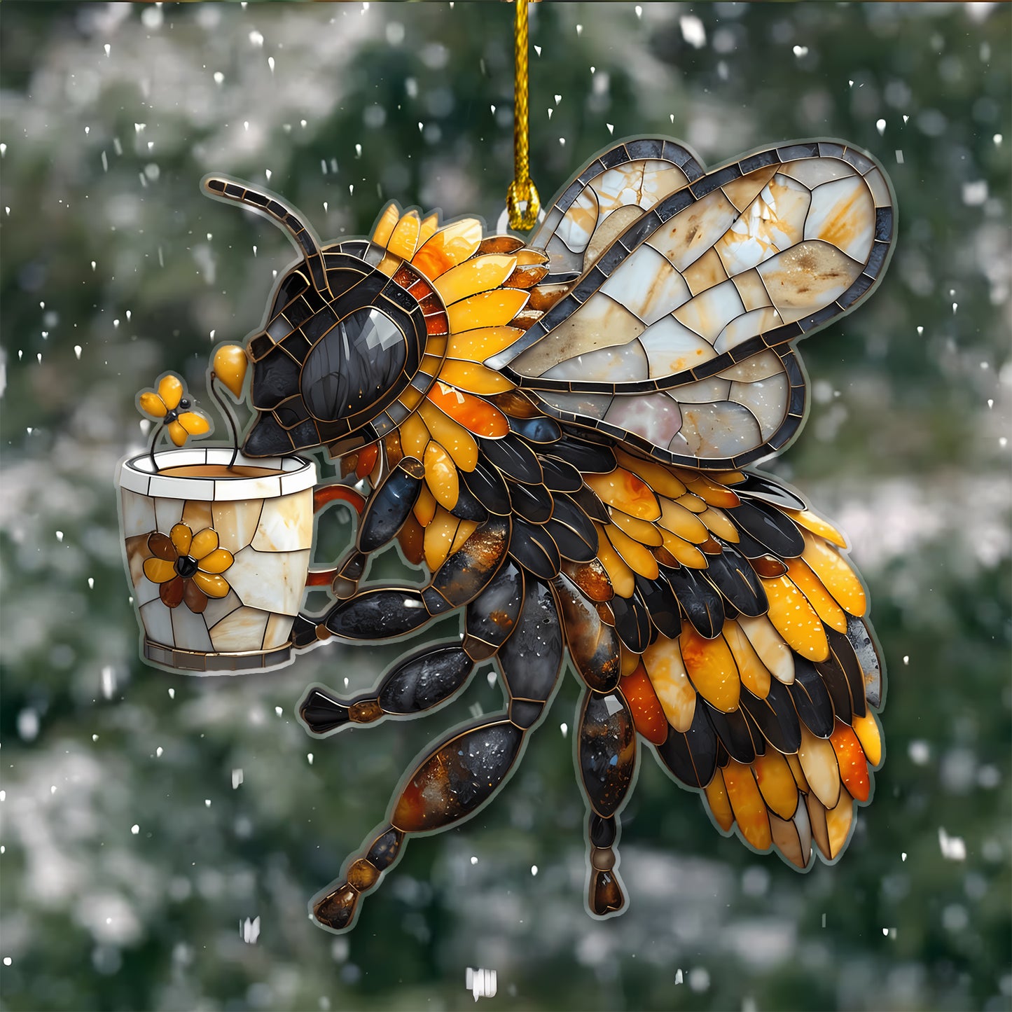 Bee Bring Coffee Acrylic Ornament Christmas Gift