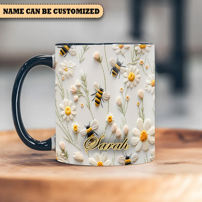 Beautiful Floral & Bee Personalized Accent Mug