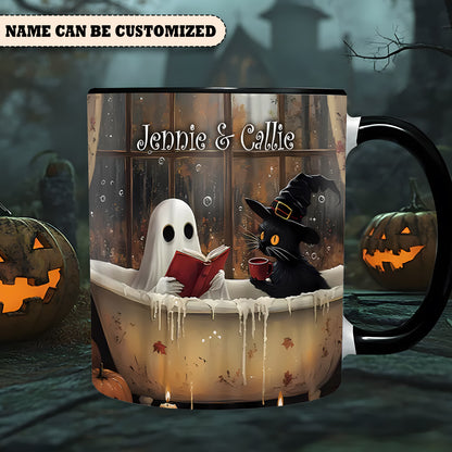 Cute Ghost & Black Cat Personalized Halloween Accent Mug