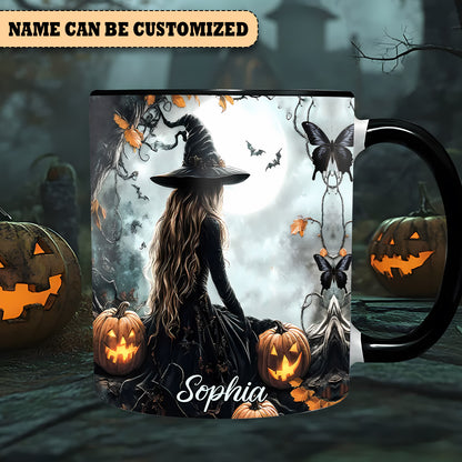 Beautiful Witch And Pumpkin Personalized Halloween Accent Mug