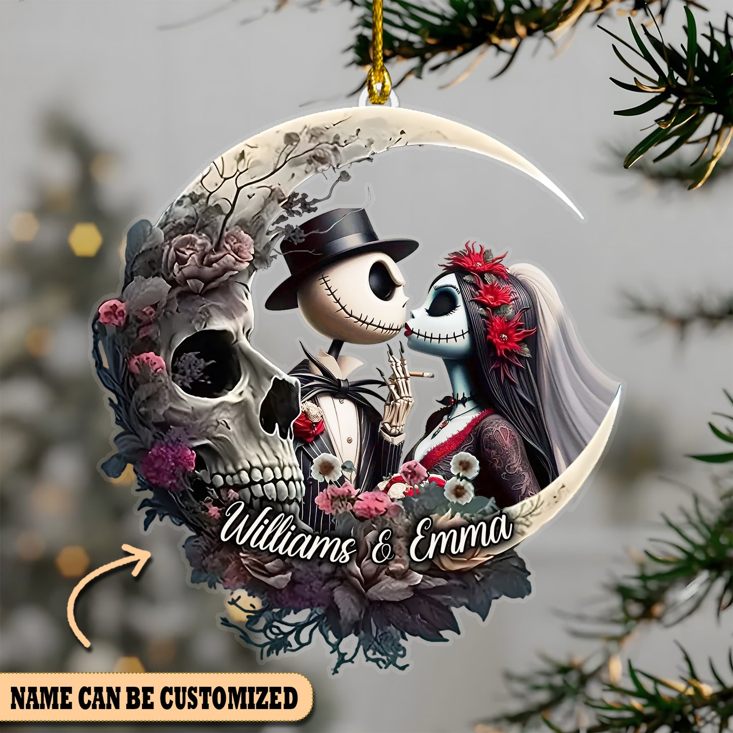 Personalized Jack and Sally Moon Ornament