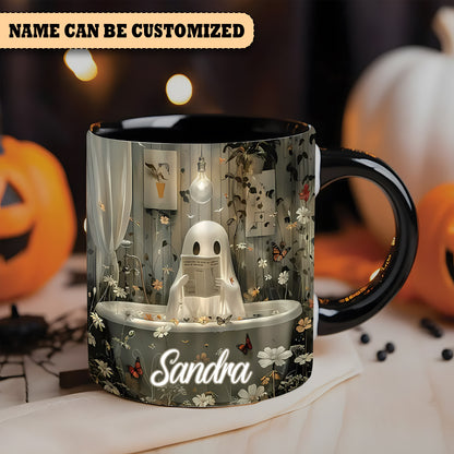 Cute Ghost Reading Book Personalized Accent Mug 2